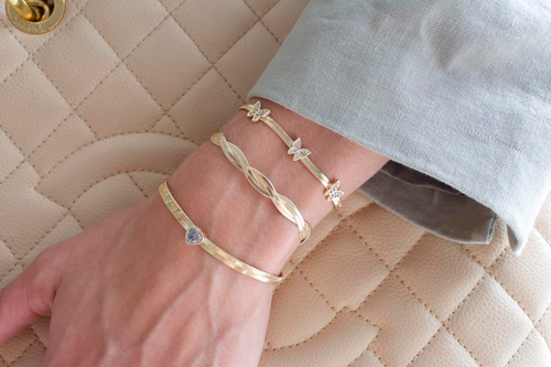 4mm Herringbone CZ Heart Charm Bracelet (I508)