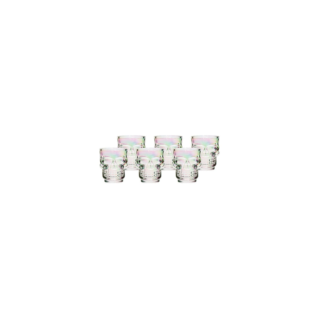 Set of 6 Skull Shot Glasses – 1.75 oz Glass Novelty Drinkware for Halloween Parties, Cocktail Bars & Home Decor