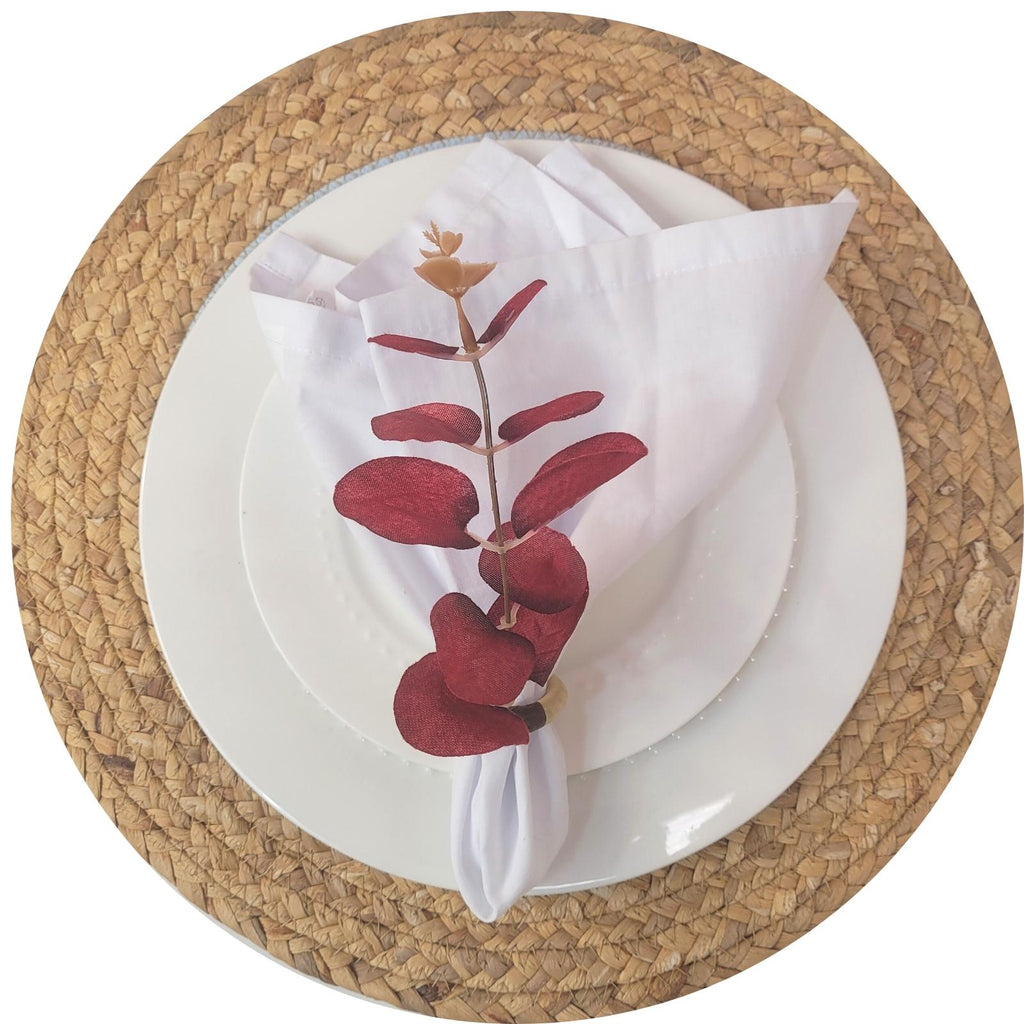 Set of 4 Red Leaf Eucalyptus Napkin Rings, Rustic Napkin Ring, Minimalist Tabledecor, Oriental Tabledecor
