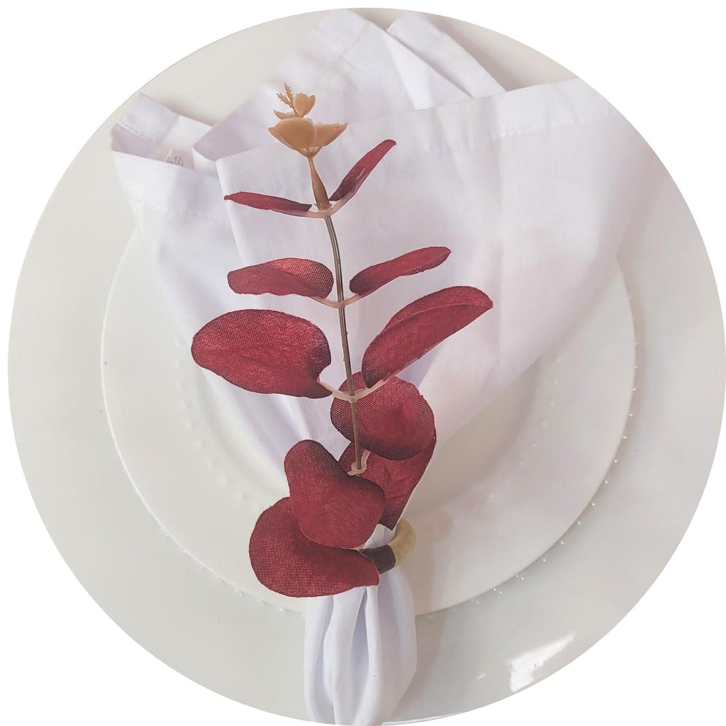 Set of 4 Red Leaf Eucalyptus Napkin Rings, Rustic Napkin Ring, Minimalist Tabledecor, Oriental Tabledecor