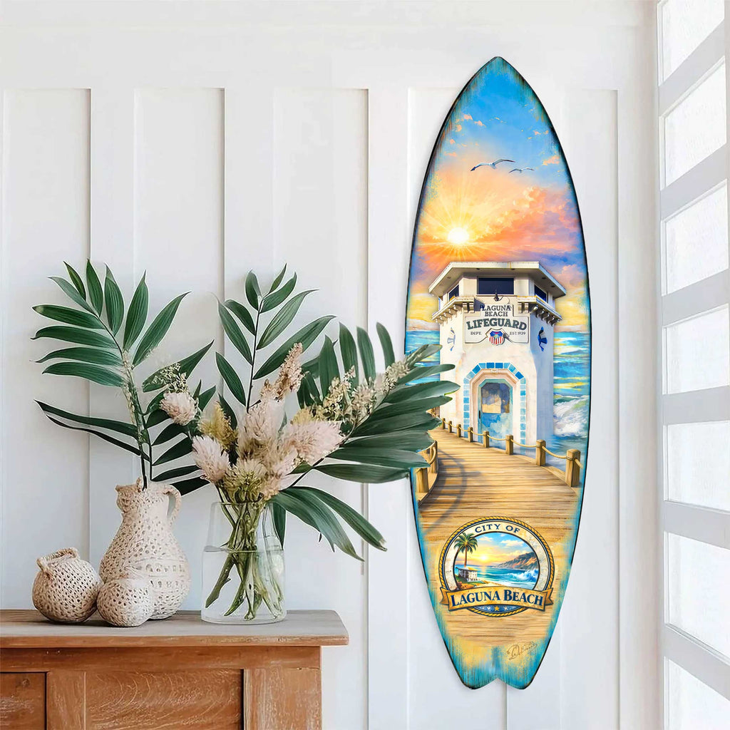 Laguna Beach Surfboard Wall Art – Handcrafted Coastal Decor by G.DeBrekht – Beach House Accent for Indoor & Outdoor – 8490161HS