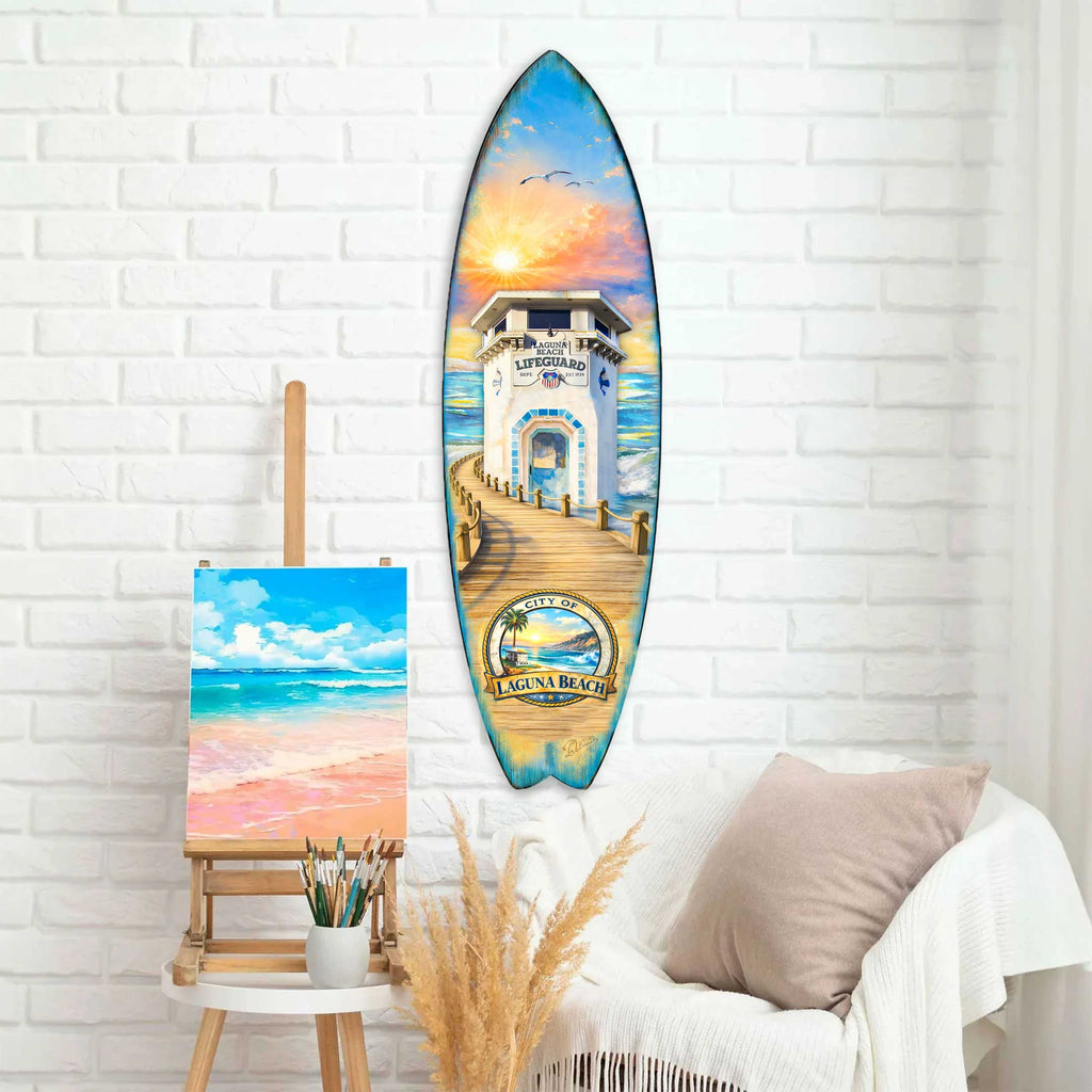 Laguna Beach Surfboard Wall Art – Handcrafted Coastal Decor by G.DeBrekht – Beach House Accent for Indoor & Outdoor – 8490161HS
