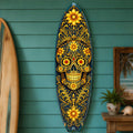 Gold Floral Sugar Skull Surfboard Wall Art - Day of the Dead Decor - Handcrafted Coastal Wooden Decor by G.DeBrekht – 8490169HS