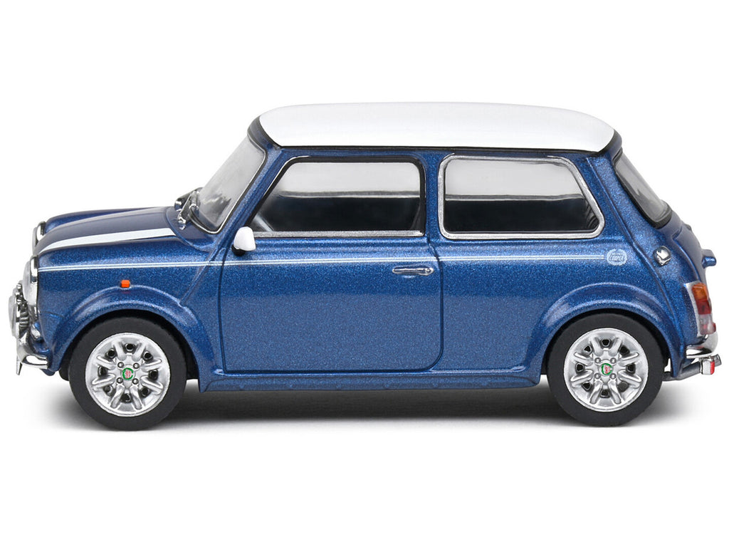 1994 Mini Cooper Sport Tahiti Blue Metallic with White Top and Stripes 1/43 Diecast Model Car by Solido