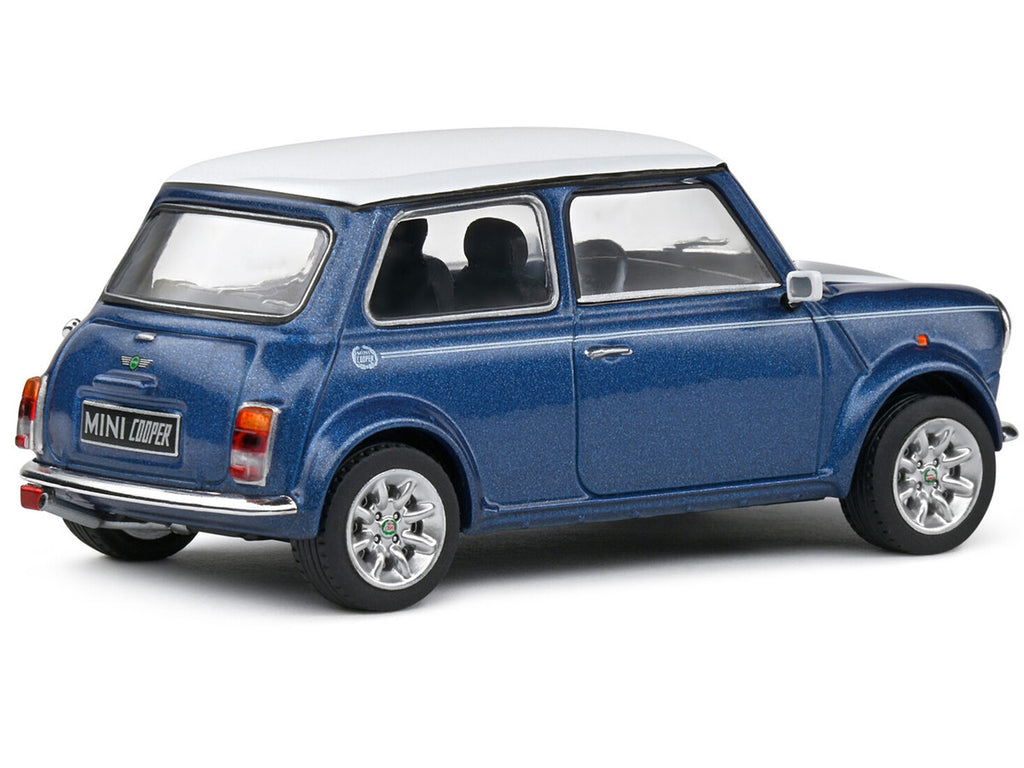 1994 Mini Cooper Sport Tahiti Blue Metallic with White Top and Stripes 1/43 Diecast Model Car by Solido