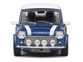 1994 Mini Cooper Sport Tahiti Blue Metallic with White Top and Stripes 1/43 Diecast Model Car by Solido