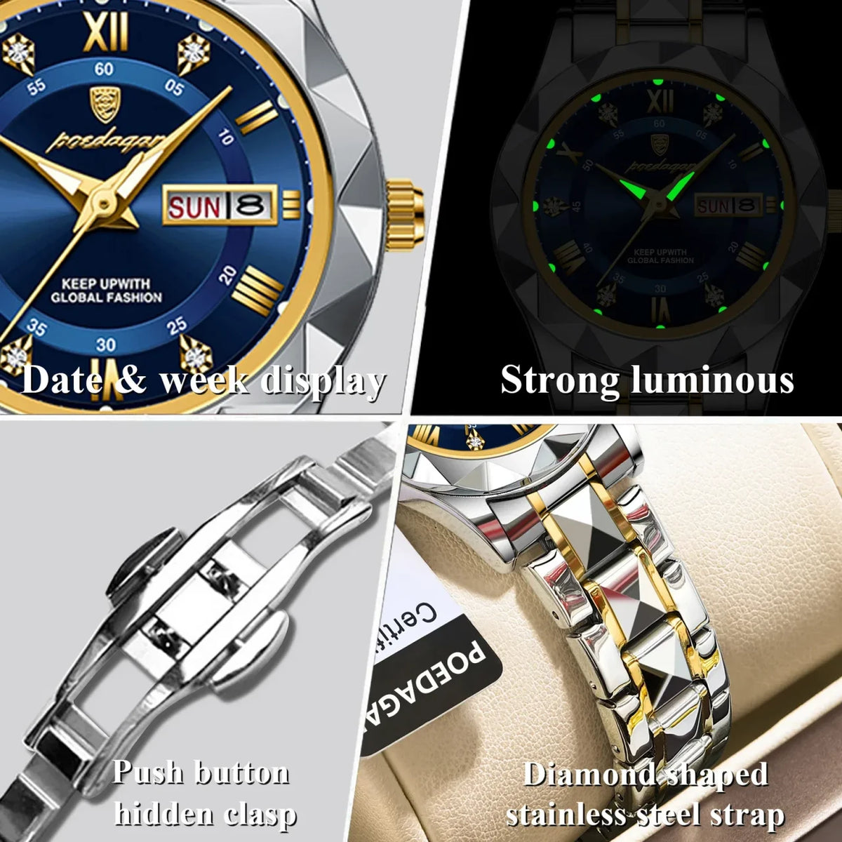 Color: Ivory - POEDAGAR Luxury Ladies Dress Watch Luminous Waterproof Week Date Woman Wristwatch St